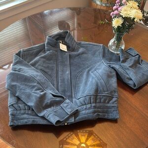 NWT Blue Suede Bomber Jacket, Free People, size S